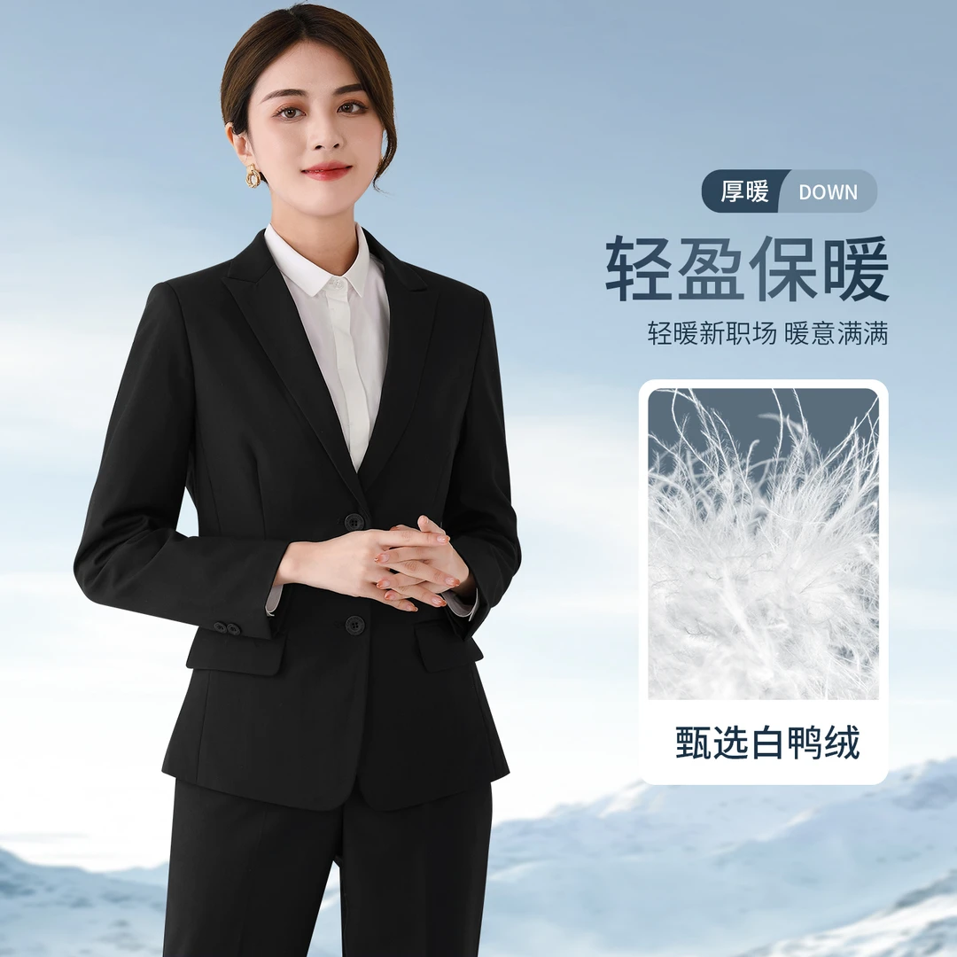 羽绒西服女冬季新款女装显瘦保暖加厚白鸭绒小西装通勤面试外套女