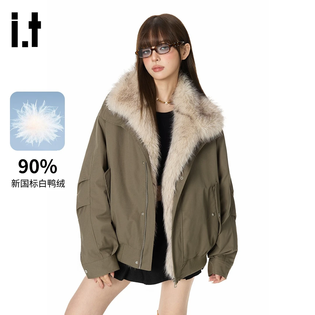 i.t GROUNDZERO 座山雕可拆卸毛领加厚保暖防寒工装夹克式羽绒服