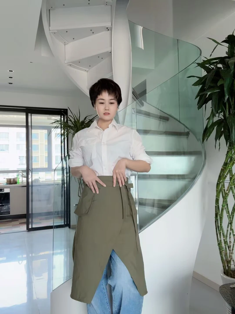 工装薄款防泼水半身围裙餐厅火锅店咖啡店服务员工作服定制Logo