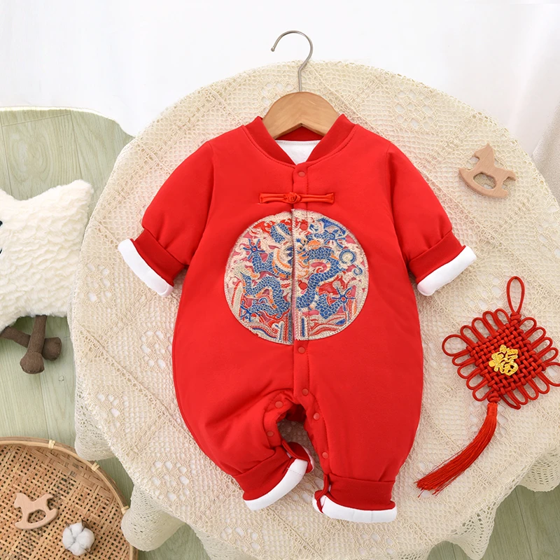 【冬上新】中国风棉衣婴儿连体衣夹棉加厚爬服新生儿哈衣秋冬装