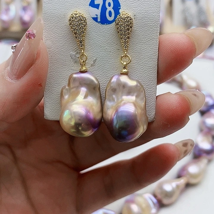 银S925镶嵌淡水珍珠耳饰