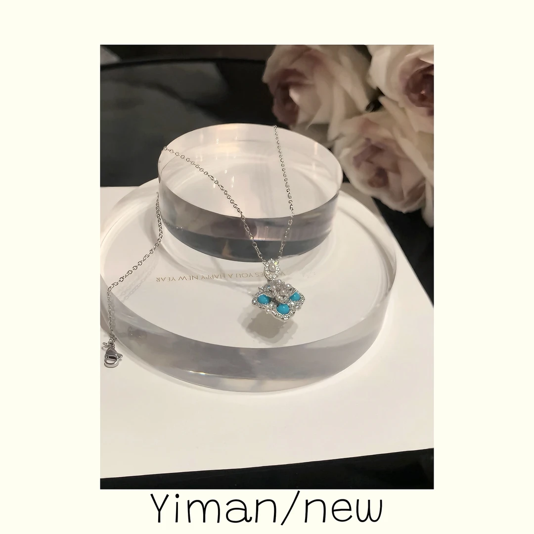 铜合金项链 复古国风蓝绿珠珠花朵项链MZ3698