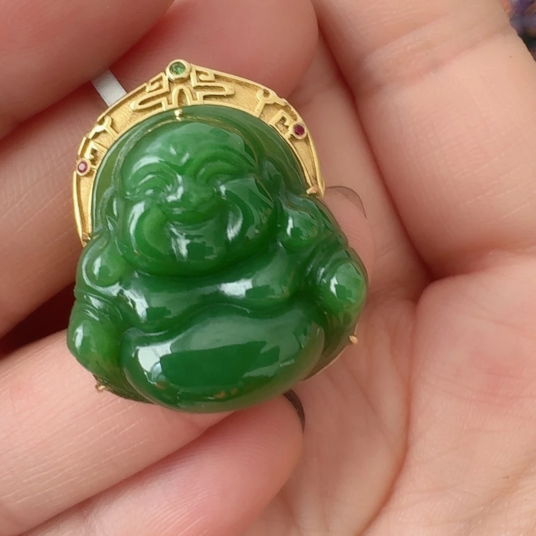 和田玉W佛公18K金镶嵌
