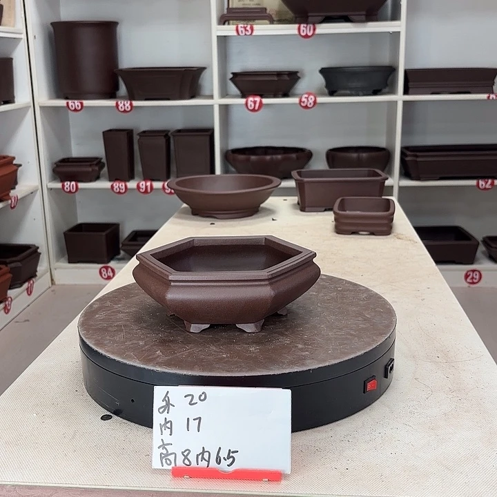 花盆紫砂浅束口六方