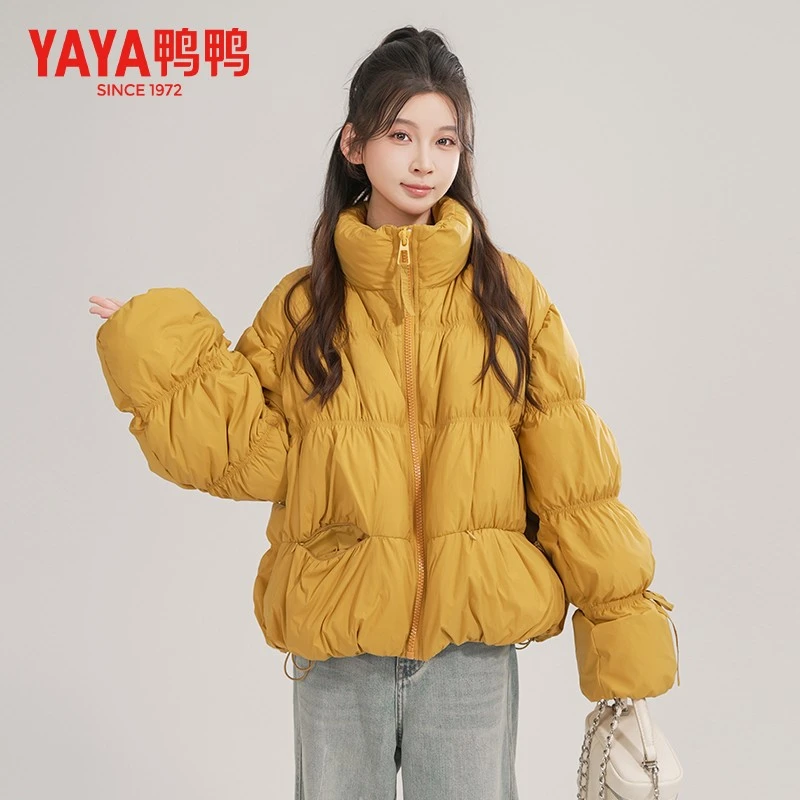 鸭鸭短款立领羽绒服女2025冬季新款韩系百搭小个子泡芙面包服外套