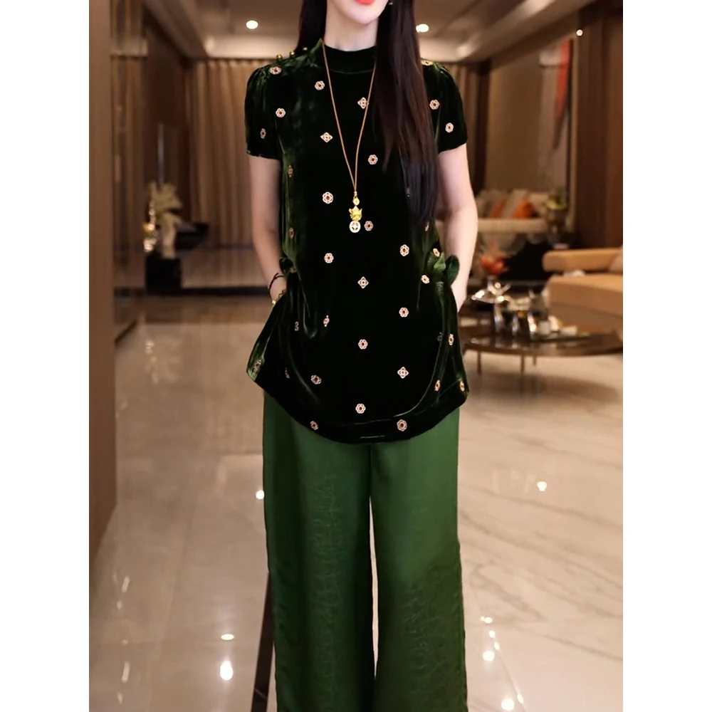 轻奢高级感文艺风裤套装2025夏季新款短袖百搭好看衬衫+纯色裤子