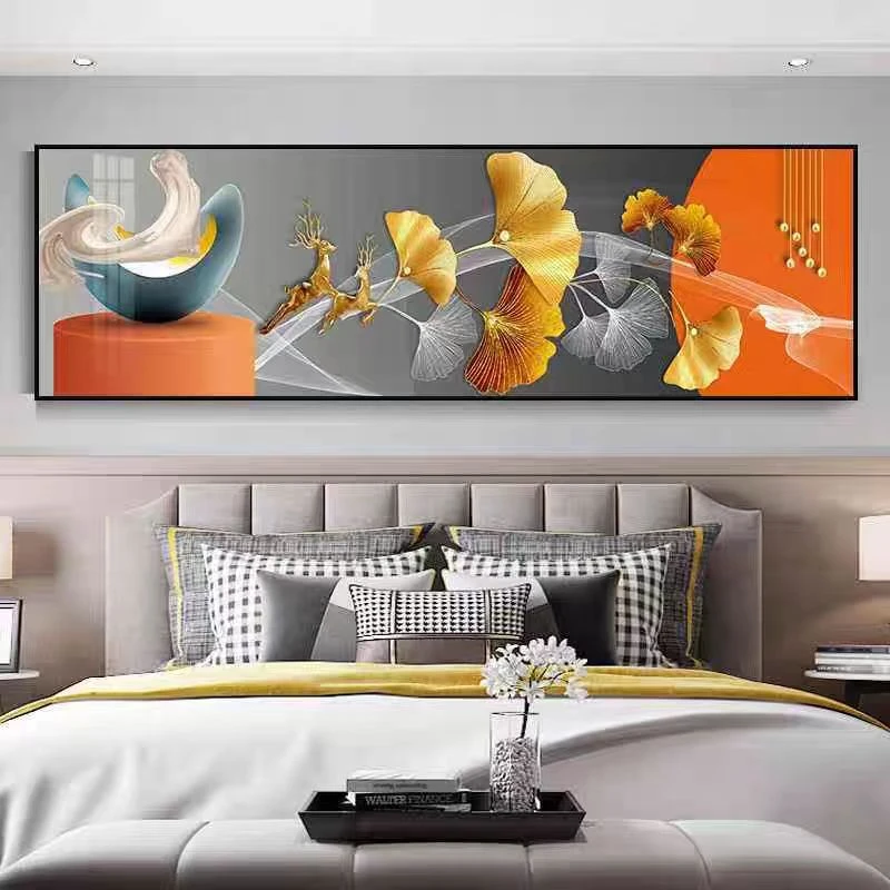现代抽象银杏叶几何图形卧室床头装饰画轻奢客厅沙发背景墙挂画