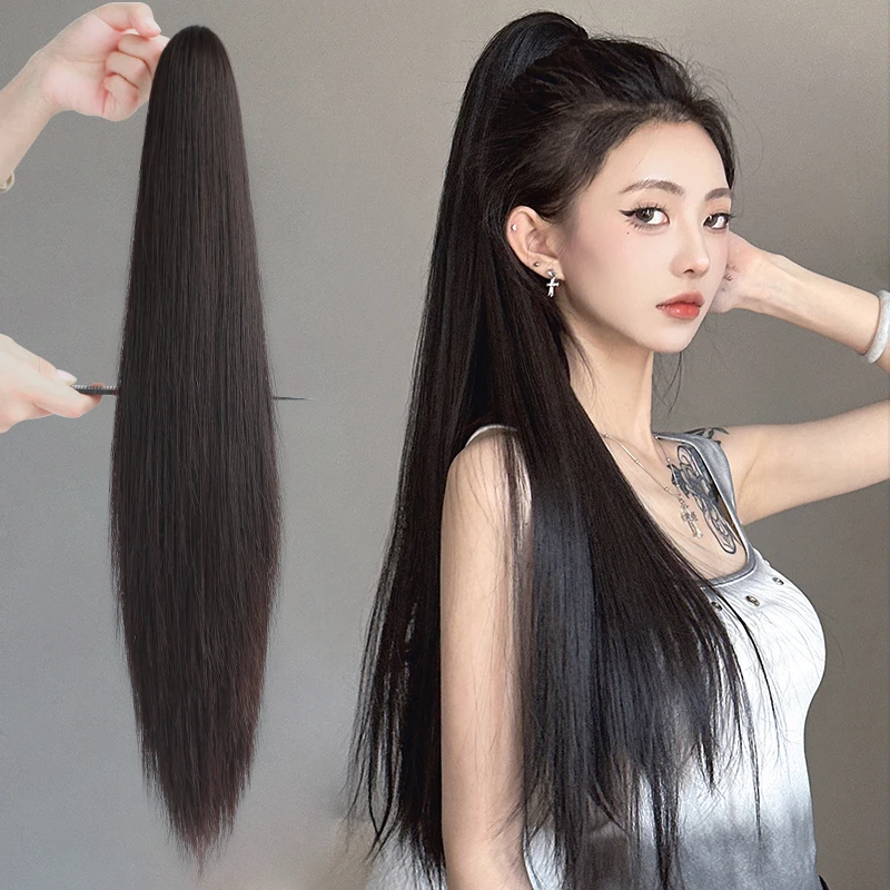 假发女长发高马尾假发辫子抓夹古风自然仿真发尾直发马尾增加发量