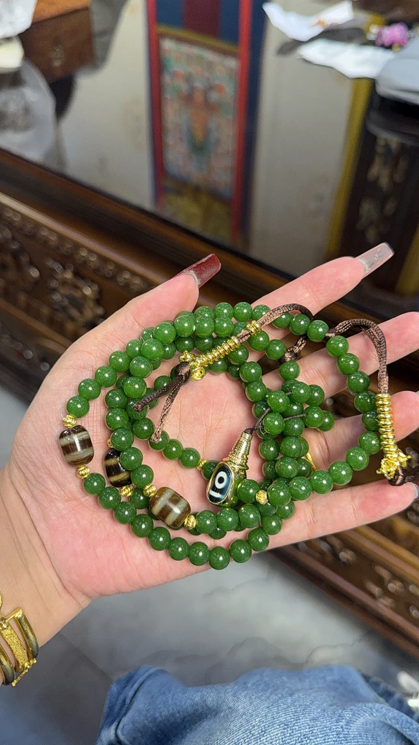 纯铜锆石手链 白玛嘎布  绿色佛珠