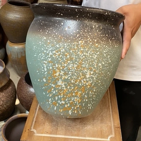 紫砂花盆口27高度30绿泼墨