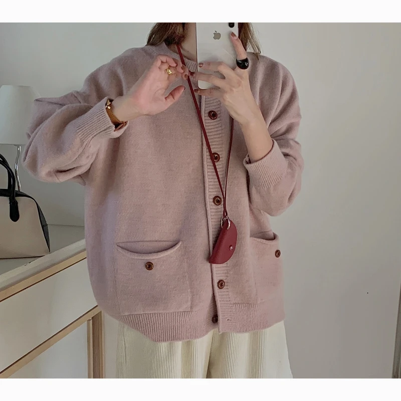 原创设计 高级感慵懒风软糯毛衣外套女百搭厚实宽松针织开衫上衣