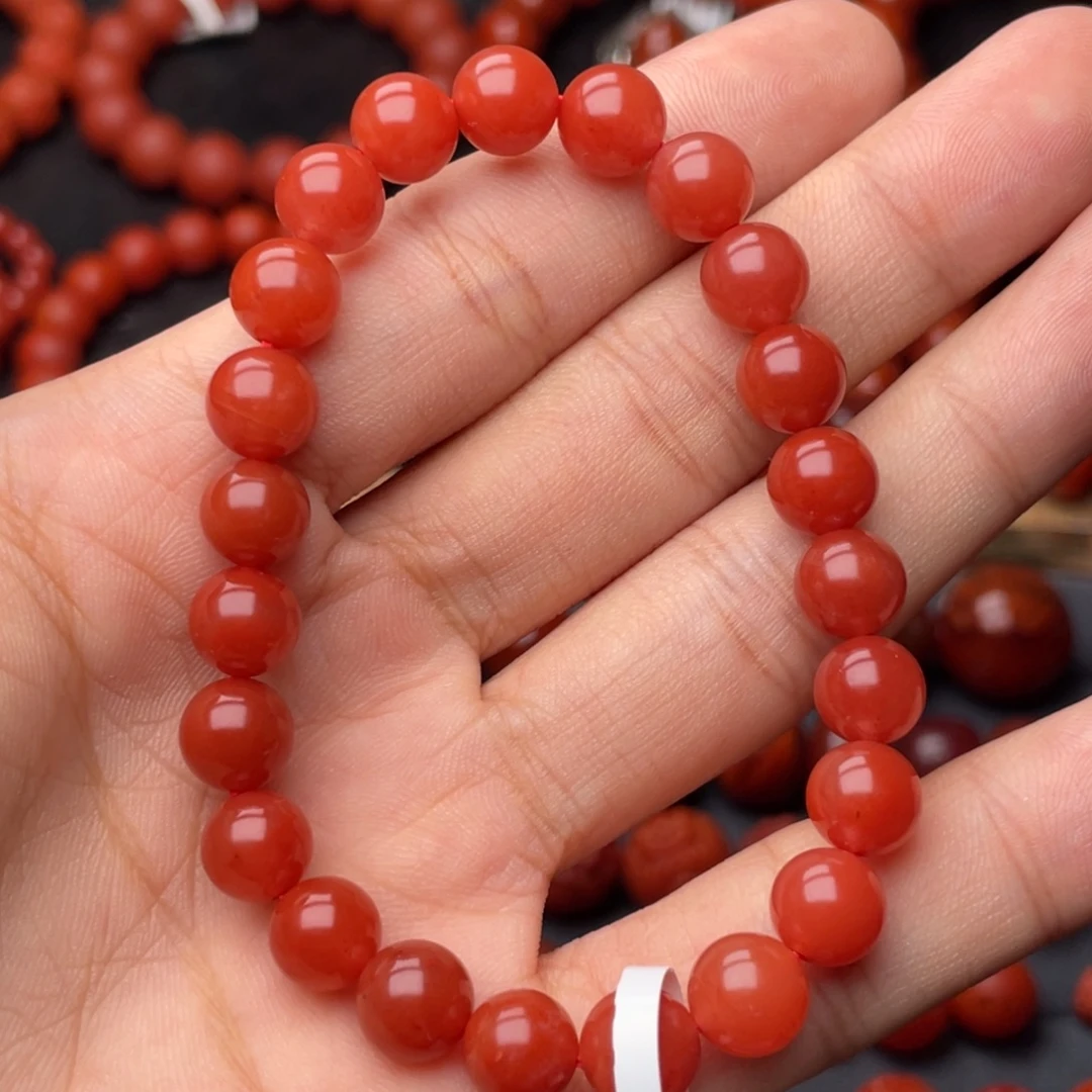 南红玛瑙未镶嵌手串H8mm顶品保山滴水洞亮光手串