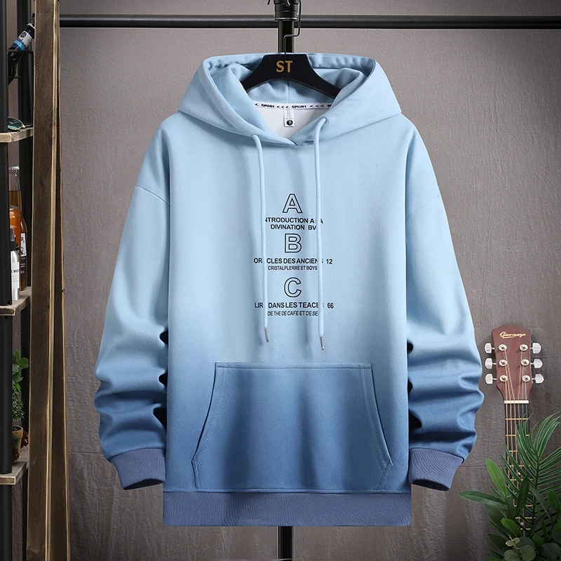 URSBOB秋季连帽卫衣男士2025新款韩版宽松青少年学生渐变连帽潮