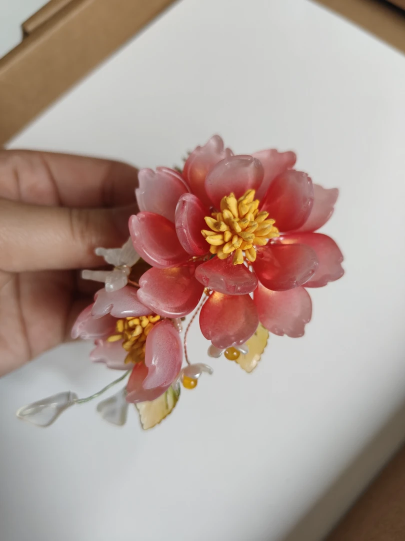 英哥手作古风琉璃汉服旗袍配饰发饰日常红色簪子中式森系发夹发簪