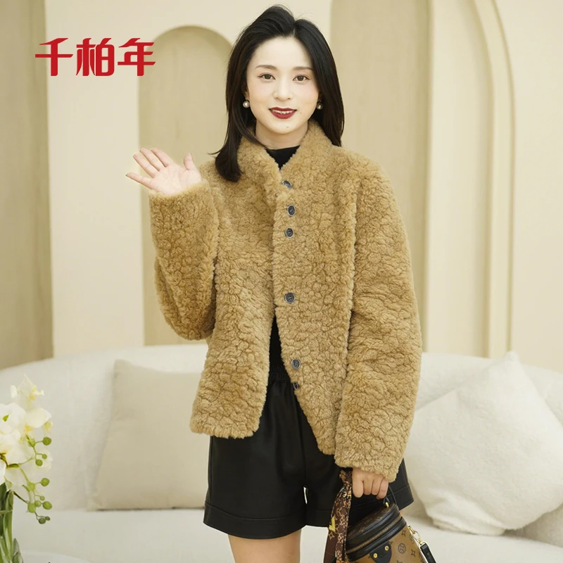 千柏年【焦糖云朵小暖绒】时尚韩系立领加厚保暖短外套-C4277