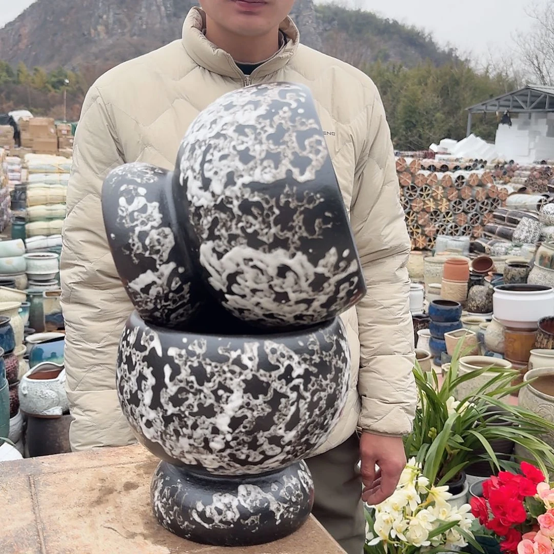 紫砂花盆口18.5高19（两个泼墨蛋壳姹寂