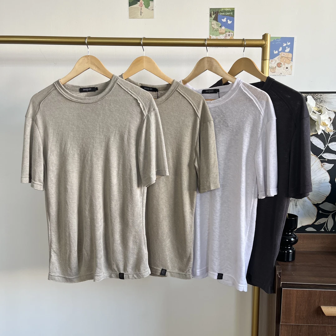 夏季圆领苎麻设计落肩T恤1804