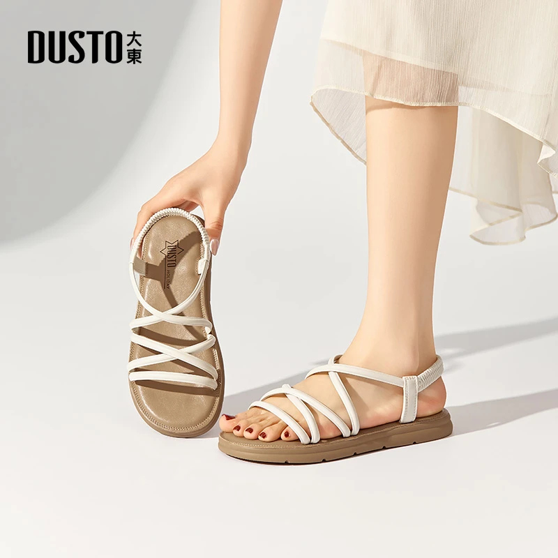 大东罗马绑带凉鞋女夏外穿2025新款百搭平底配裙子度假风鞋子0823