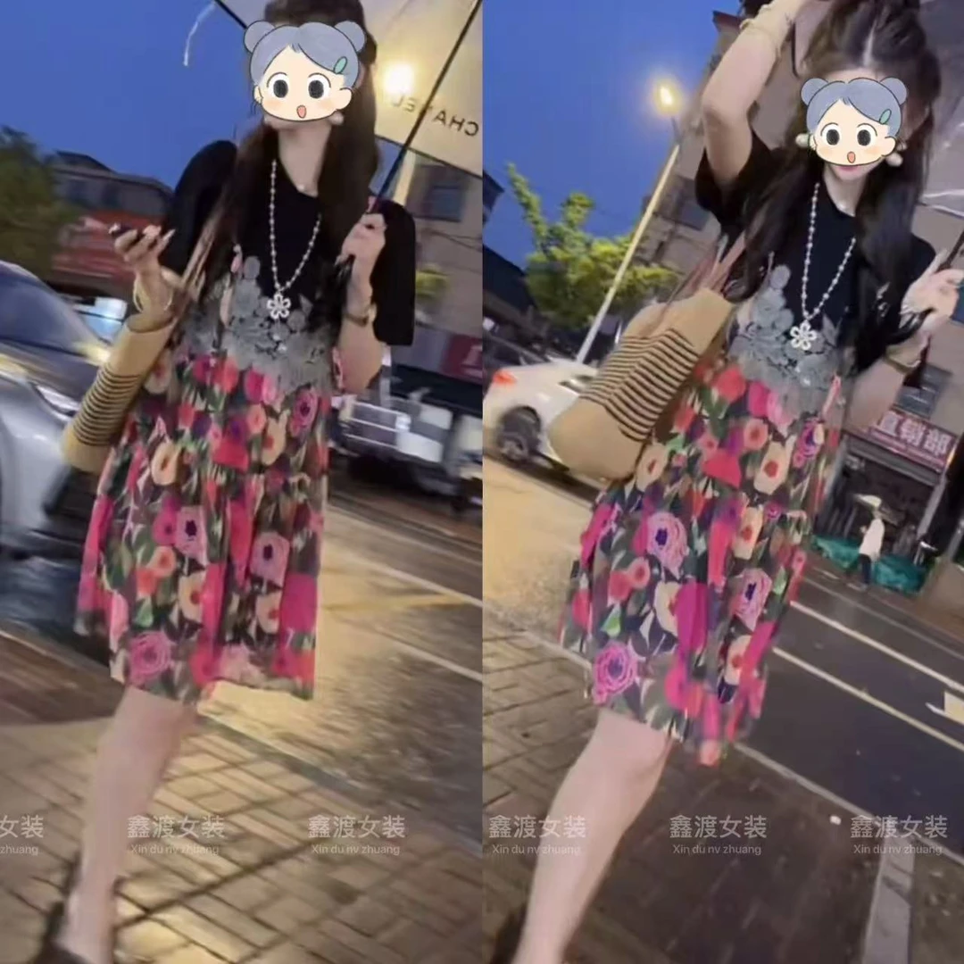 2025夏季新款时尚显瘦气质女士网红洋气连衣裙百搭款D9887