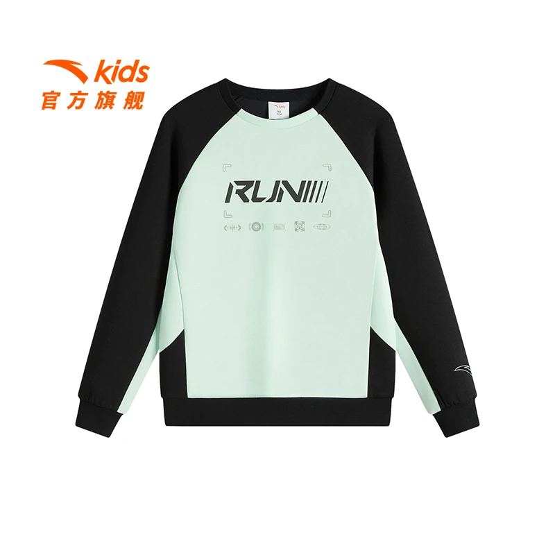 安踏儿童男大童针织套头衫2025春季新款舒适青少年运动圆领卫衣潮