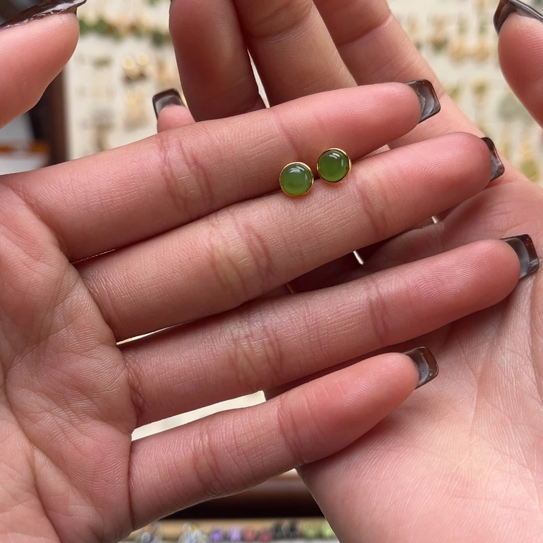 和田玉银S925镀金镶嵌耳饰