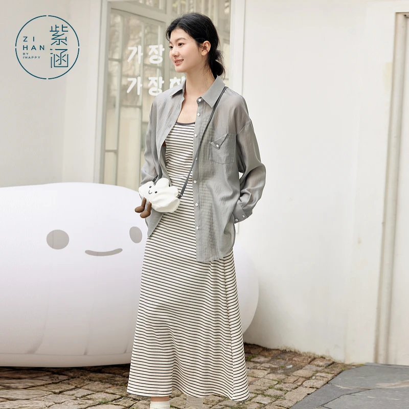 紫涵轻薄衬衫外套a字吊带连衣裙两件套装女2025夏新款Z5Z03CS064