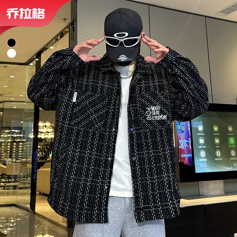 【机能风线条外套】乔拉格大码男装秋季新款宽松百搭外套胖哥条纹