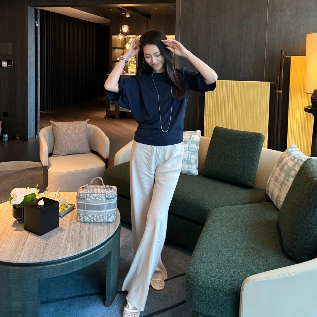 王嬛嬛MsLime25年新款【罗勒】休闲百搭杏色休闲裤 HD2A1213