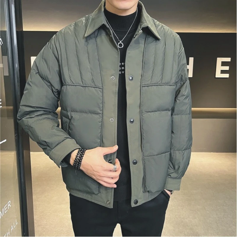 骆驼休闲经典假两件 男士时尚翻领羽绒服2025冬季新款白鸭绒休闲