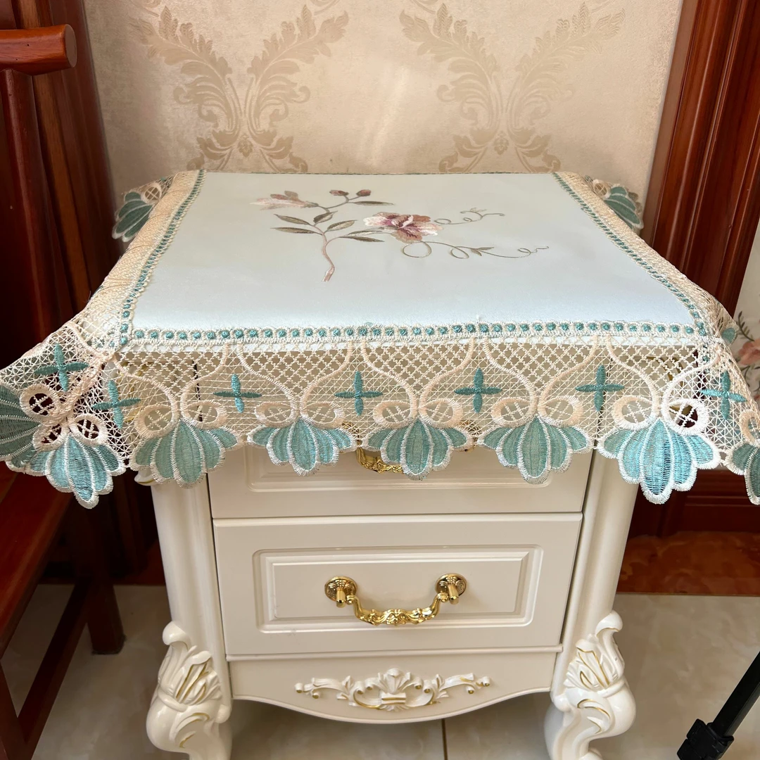 防水浅蓝一枝独秀床头柜盖巾（一件）遮盖