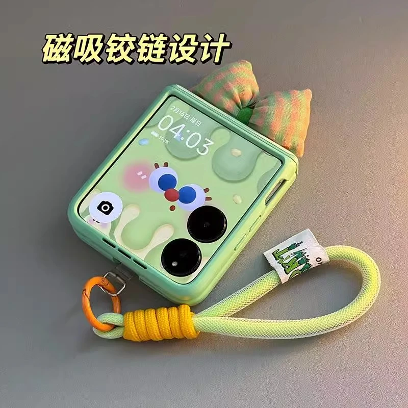 适用小米mixflip2手机壳折叠屏简约创意绿色蝴蝶结磁吸铰链保护套