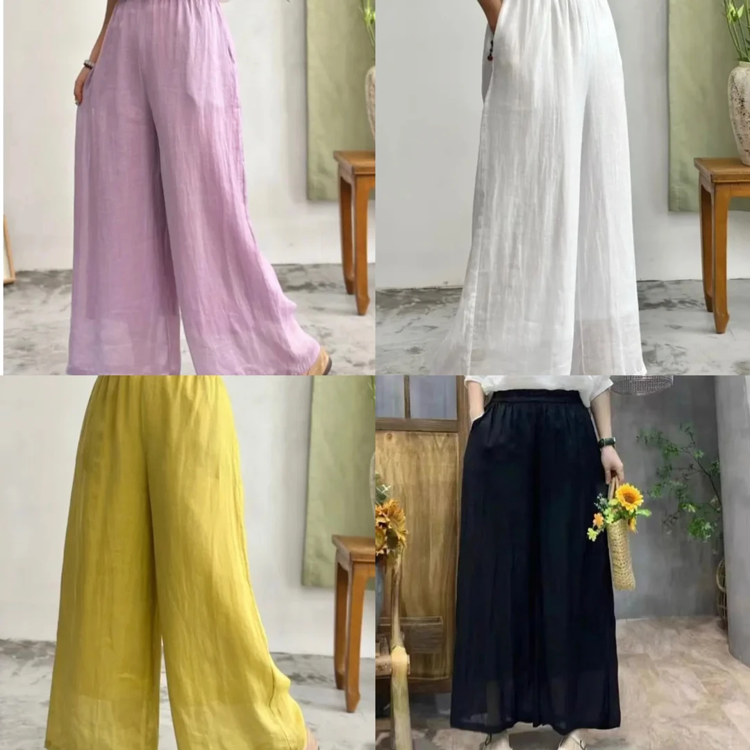 清苍价~深圳3316百搭苎丝麻阔腿裤