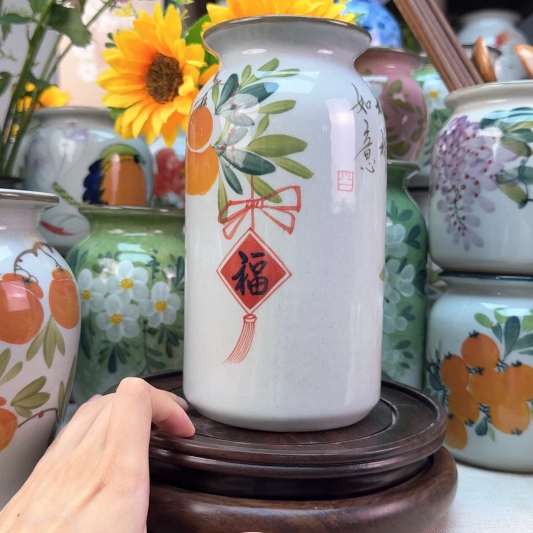 景德镇陶瓷手绘花瓶无孔