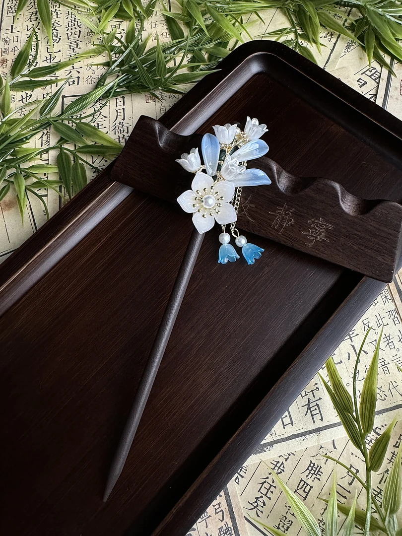 古风发簪蓝色铃兰花木簪a2163