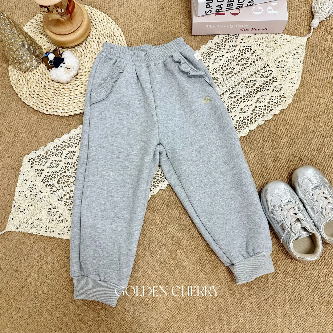 【Golden cherry】小童灰色花边兜兜gc刺绣洋气百搭卫裤JYT100