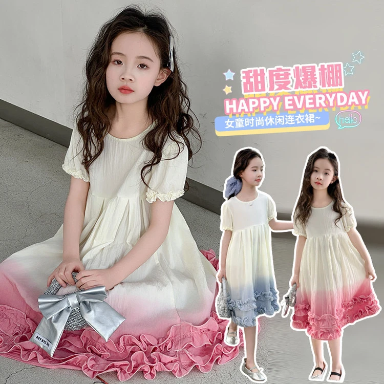 女纯色A字裙B类夏季公主裙连衣裙时尚童装裙子甜美