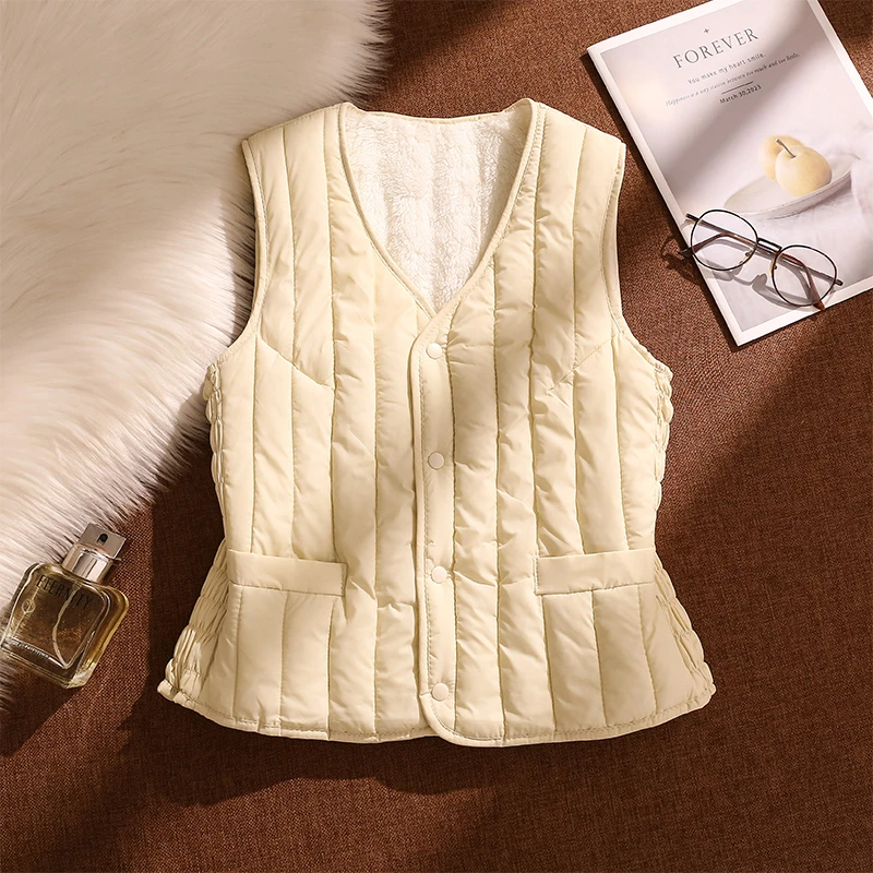 2025新款秋冬加绒加厚棉马甲背心女轻薄保暖修身百搭打底坎肩上衣
