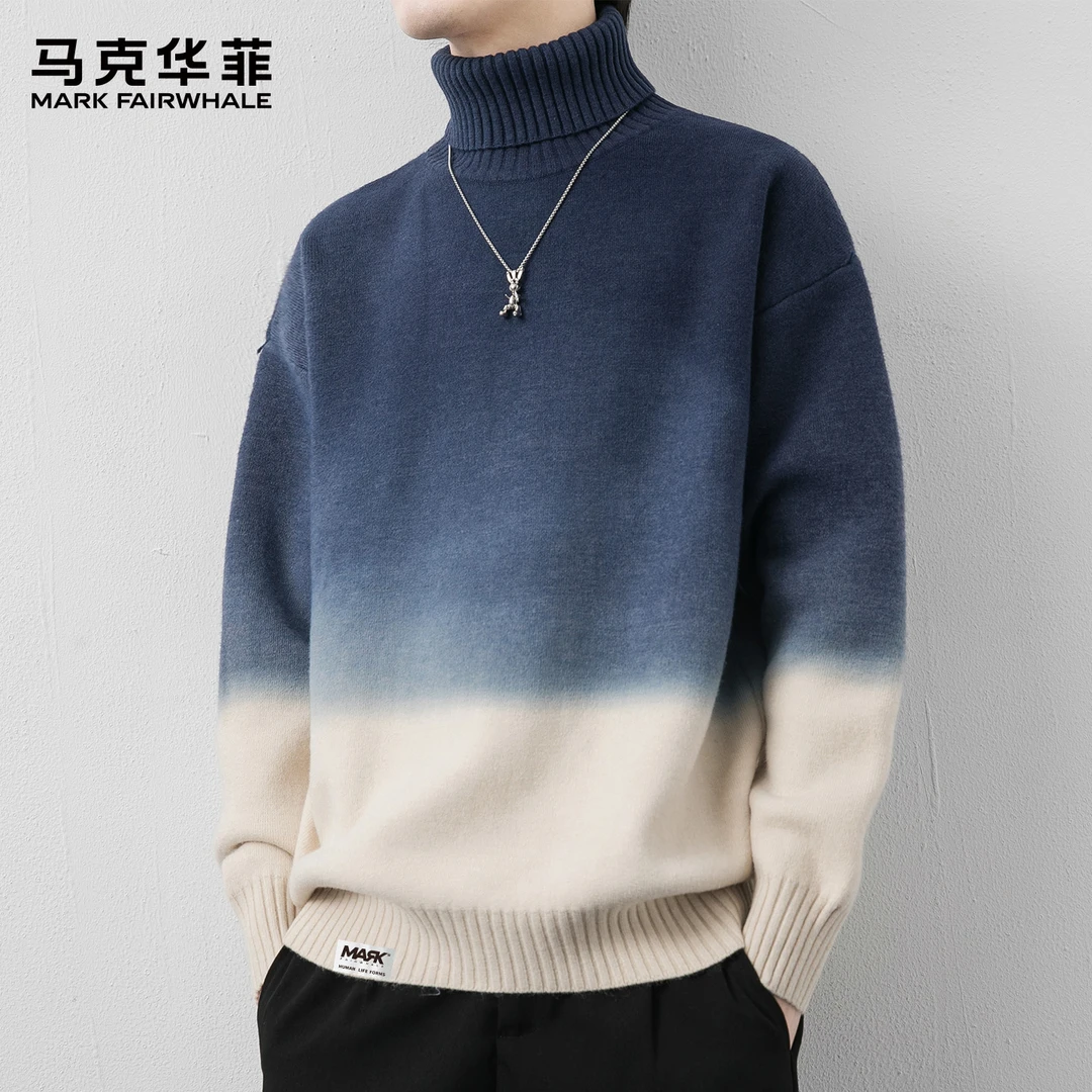 马克华菲渐变色毛衣男士秋冬季新款潮流帅气打底针织衫宽松高领