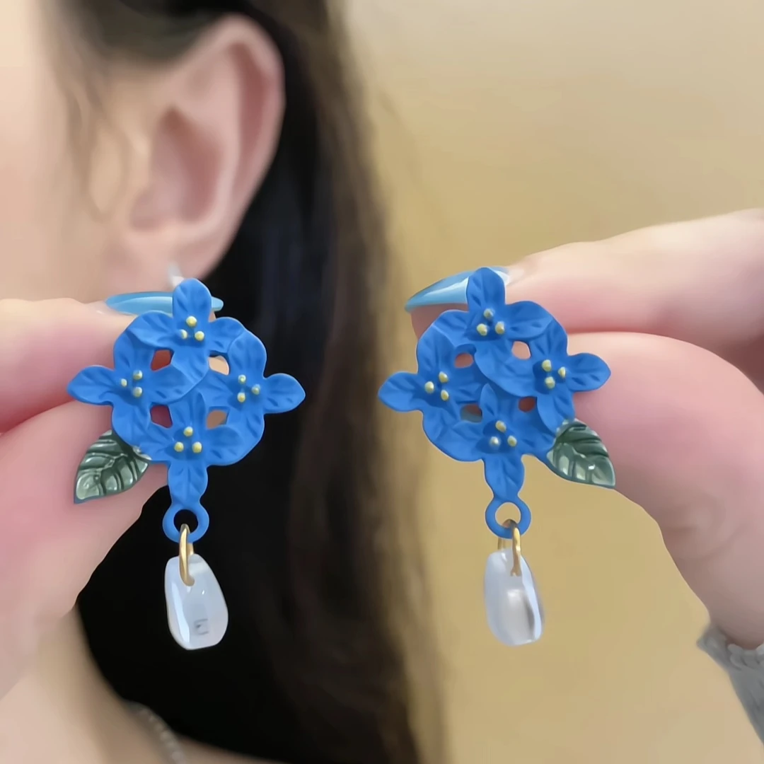 合金耳饰 春醒曳兰~复古新中式国风兰花耳环新款旗袍汉服气质耳钉
