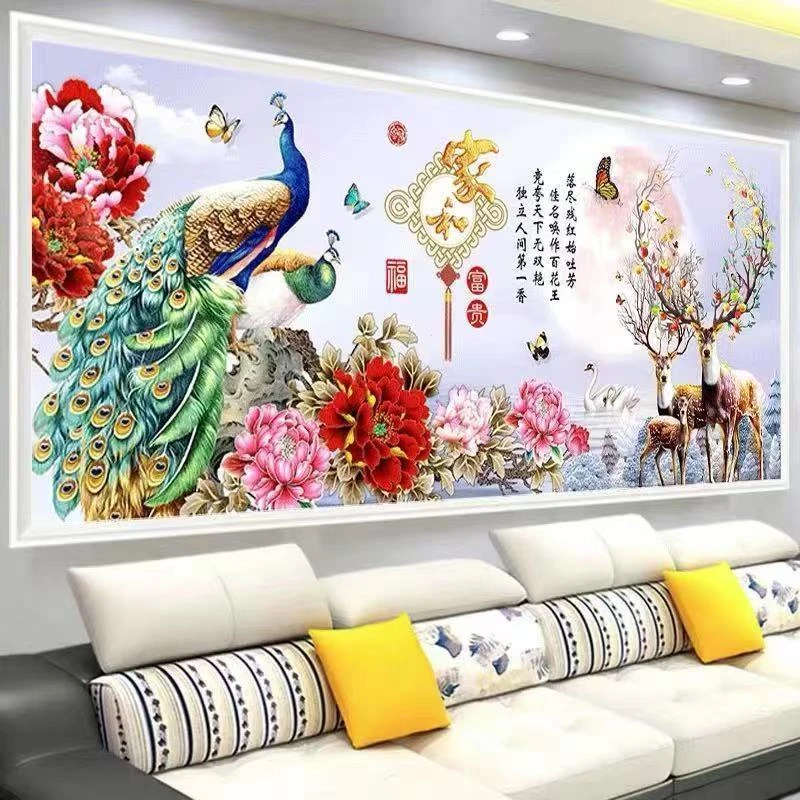 DIY手工满钻钻石画家和万事兴粘贴砖十字绣客厅发财鹿孔雀钻石绣