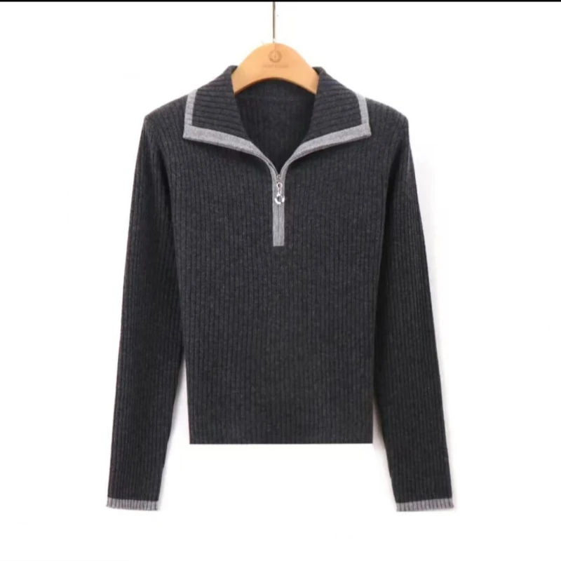 【缪思女神10】半高领花纱打底衫半开拉链套头毛衣