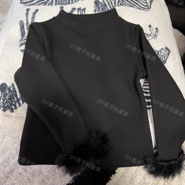 现MZ.儿童冬季新款年款加绒修身保暖袖口带毛边长袖2018