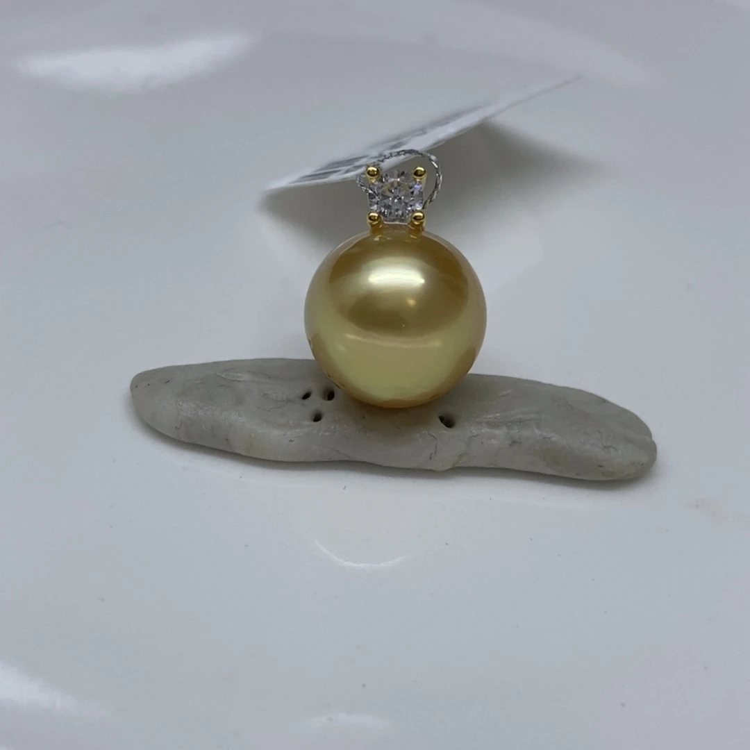 银S925镶嵌耳饰海水珍珠浓金正圆11-12mm特价