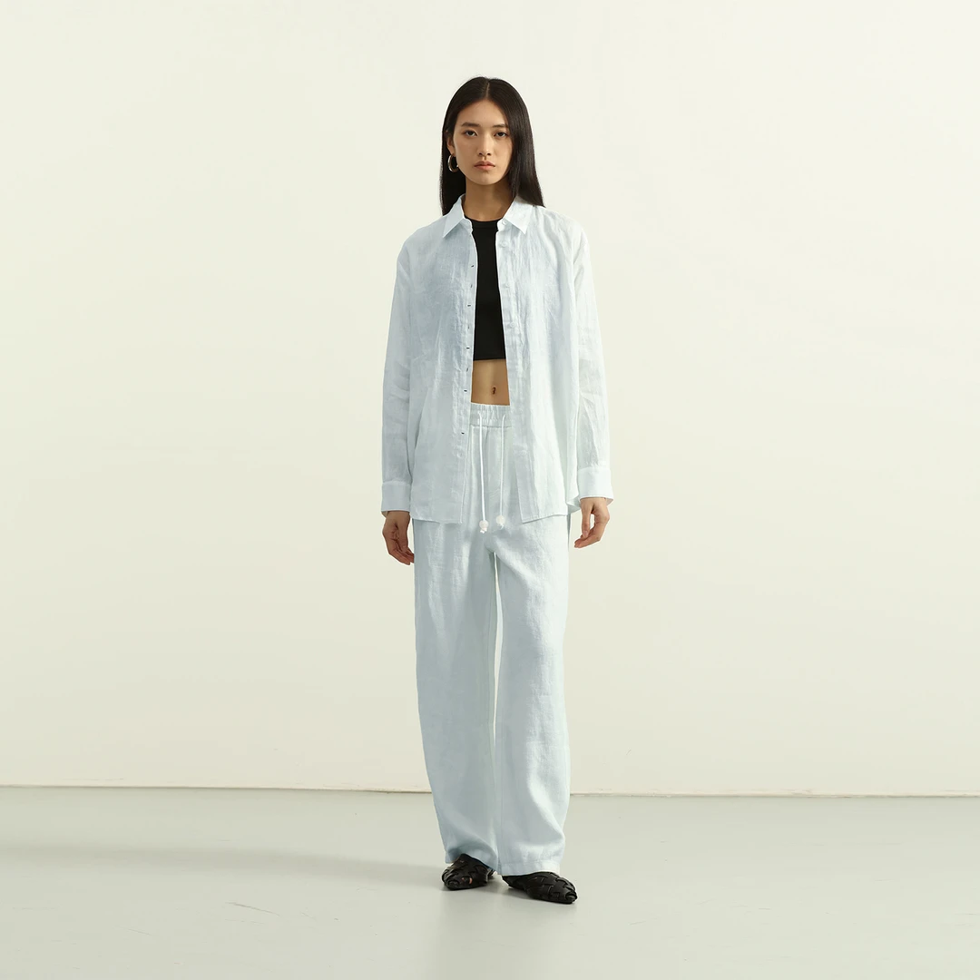 2025夏季新款《环保100亚麻》双色衬衫老钱时尚休闲套装