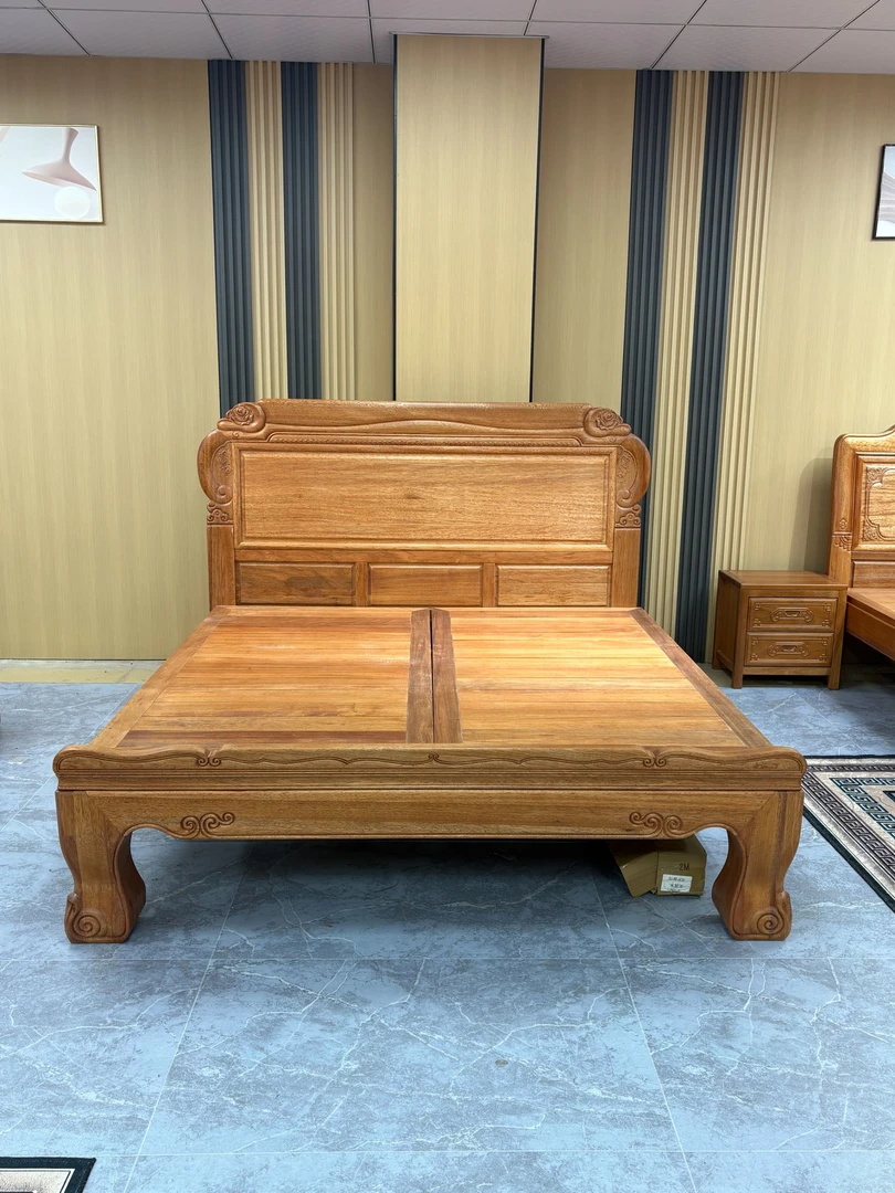 新款实木床0油漆0异味环保木蜡油南洋木大床