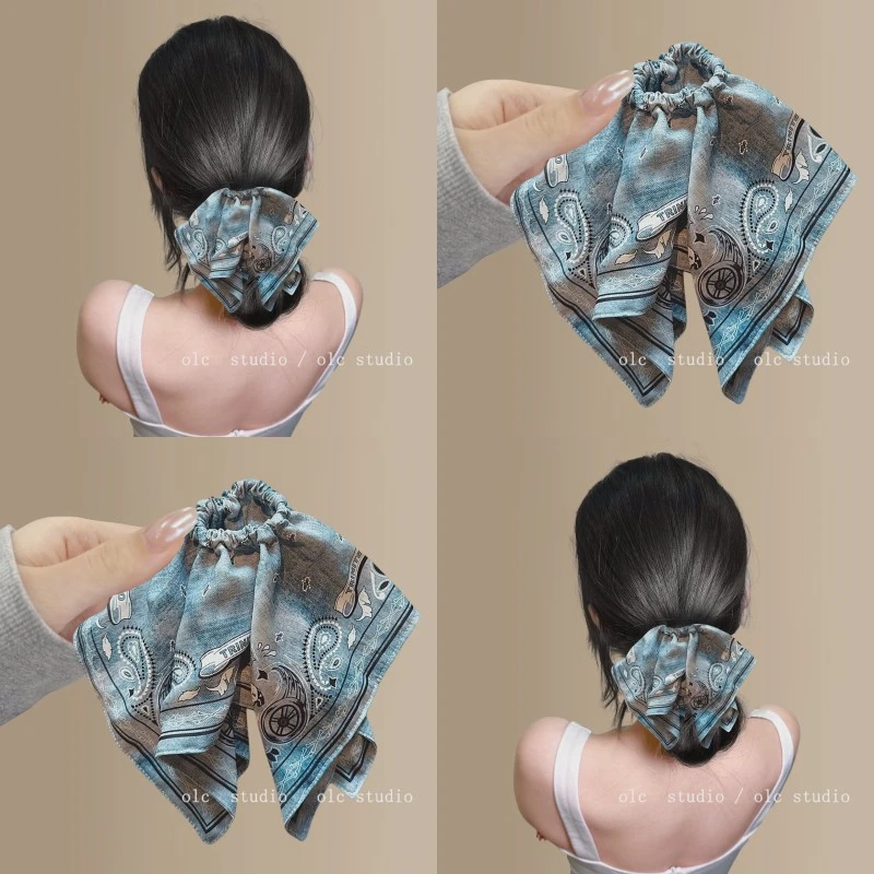 英伦女孩~美系复古格纹方巾发圈ins气质发绳旅行发卡女2025新款