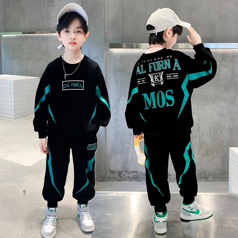 儿童男童中大童春秋装新款韩版潮流闪电时尚洋气休闲帅气长袖套装