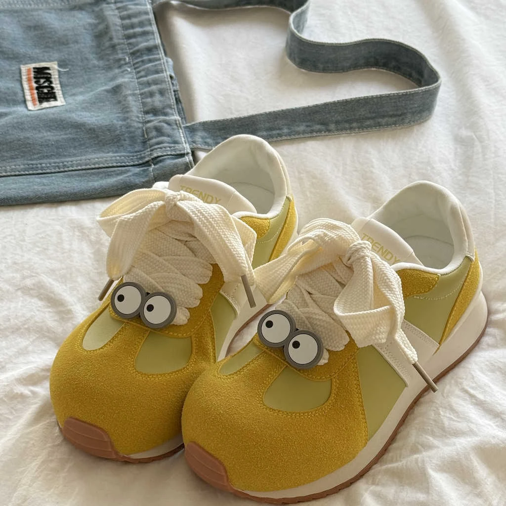 清新柠檬黄原创大眼睛休闲鞋女2025新款运动鞋轻便舒适百搭鞋子