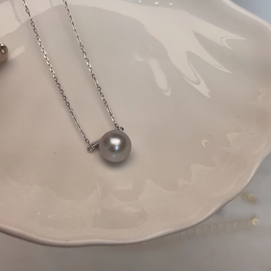银S925镶嵌海水珍珠项链