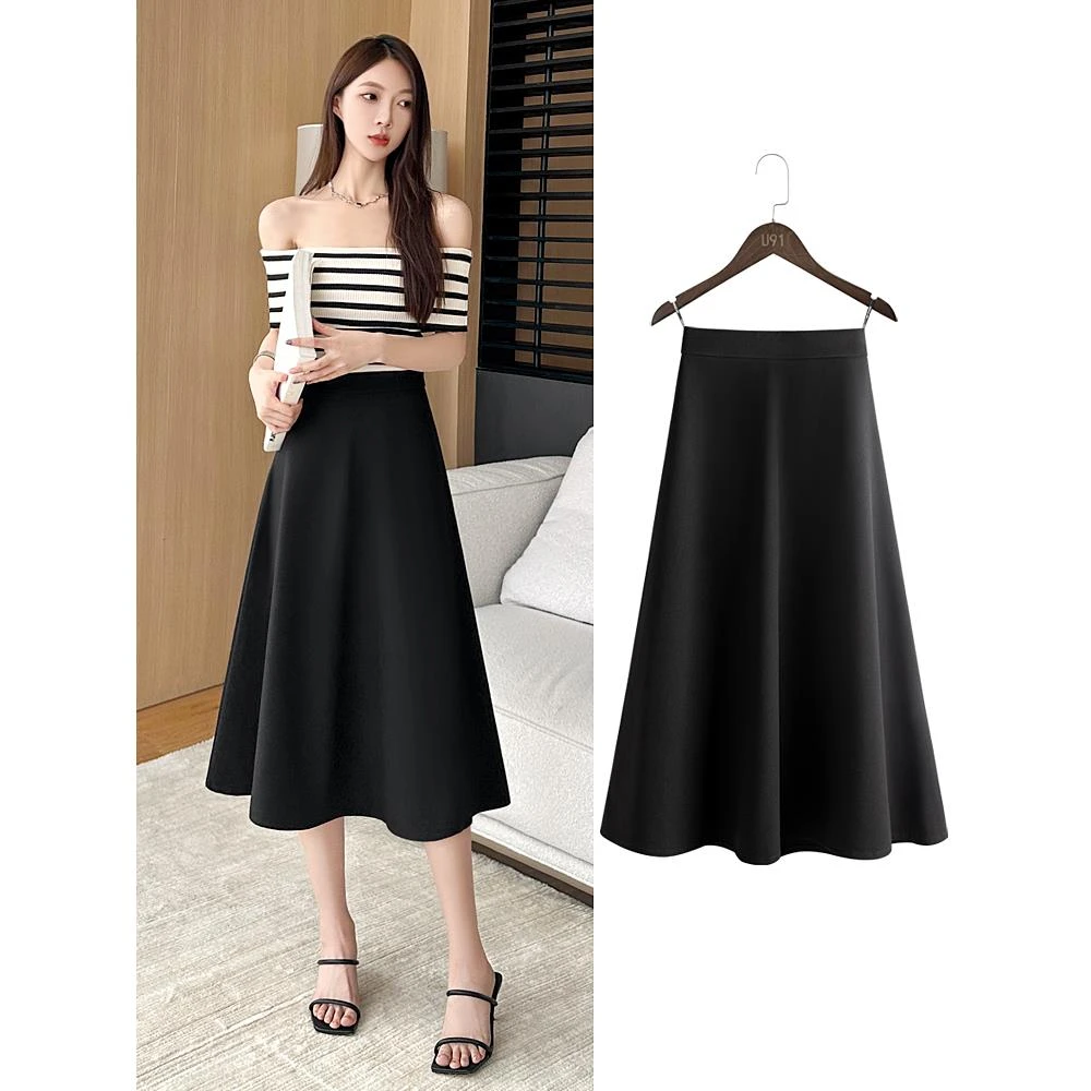 西装a字半身裙女春秋2025新款高腰职业伞裙夏高级感黑色a字中长裙